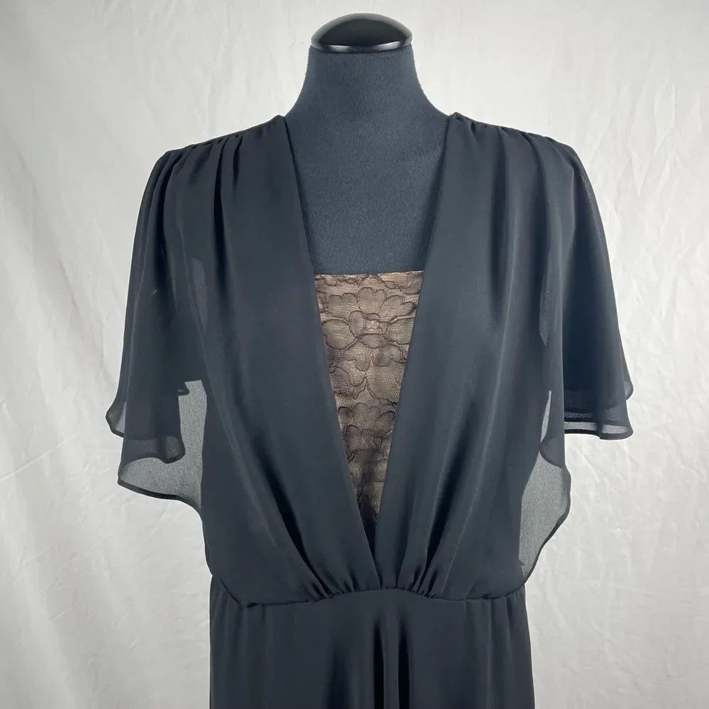 Ursula Of Switzerland Black Flowy Evening Midi Dress - Women’s‎ 14